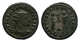 Maximianus Herculius AE Antoninianus, Heraclea. AD 286-305. IMP C M A MAXIMIANVS PF AVG, radiate, cuirassed bust right / CONCORDIA MILITVM, Jupiter st...