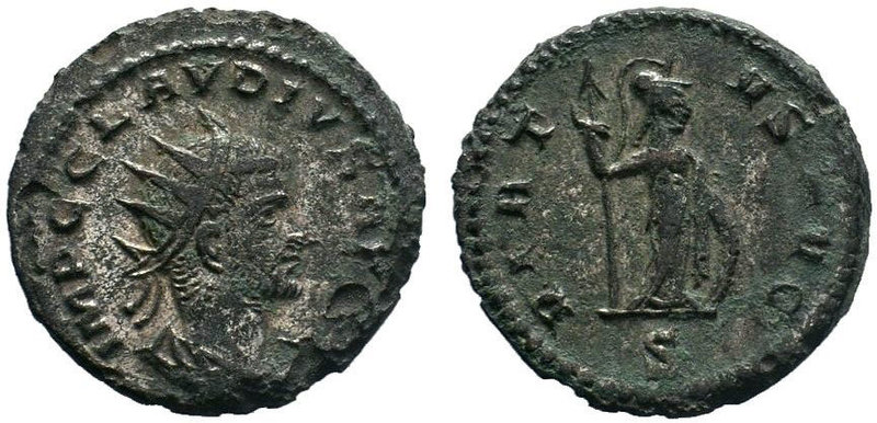 Claudius II Æ Antoninianus. Kyzikos, AD 268-270. Radiate bust right / Minerva ho...