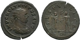 TACITUS (275-276). Antoninianus. Kyzikos.
Obv: IMP C M CL TACITVS AVG.
Radiate, draped and cuirassed bust right.
Rev: SPES PVBLICA / Q.
Victory standi...