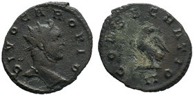 Carus, Divus. Antoninianus.bDied 283 AD. Antoninianus. Lugdunum, 284 AD. Obv: DIVO CARO PIO Head radiate right. Rx: CONSECRATIO Eagle standing left, h...