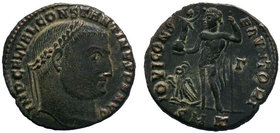 CONSTANTINE II (Caesar, 316-337). Follis. Cyzicus.
Obv: D N FL CL CONSTANTINVS NOB C.
Laureate and draped bust left, holding globus, sceptre and mappa...