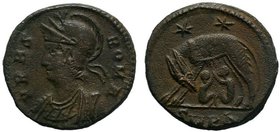 CONSTANTINE I THE GREAT (306-337). Commemorative series. Follis. Kyzikos.
Obv: VRBS ROMA.
Helmeted and cuirassed bust of Roma left.
Rev: SMK.
Lupa Rom...