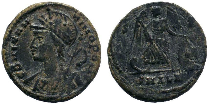 Constantine I Æ Nummus. Alexandria, AD 333-335. CONSTANTINOPOLIS, laureate and h...