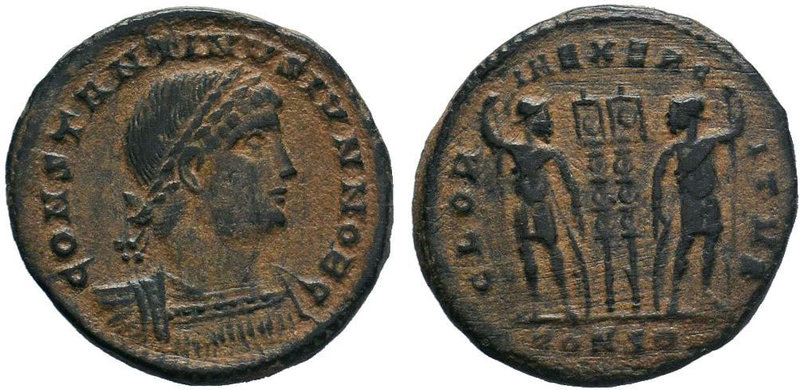 Constantine II. As Caesar, A.D. 317-337. Æ follis , Siscia, under Constantine I,...