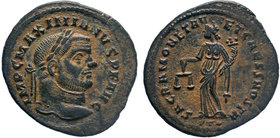 Maximianus Herculius (286-305 AD). AE Follis (26 mm, 9.0 g), Ticinum (Pavia) mint, c. 300-303 AD.
Obv. IMP C MAXIMIANVS P F AVG, Laureate head right.
...