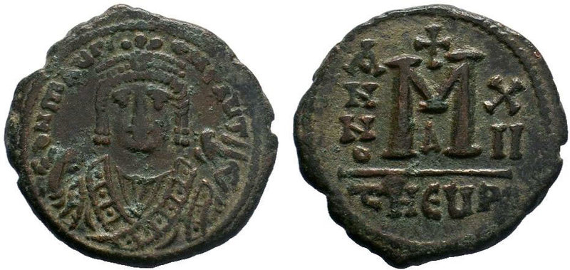 BYZANTINE.BYZANTINE.Maurice Tiberius, 582-602 AD, AE Follis. Antioch as Theopoli...
