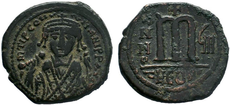 BYZANTINE.BYZANTINE.Maurice Tiberius, 582-602 AD, AE Follis. Antioch as Theopoli...