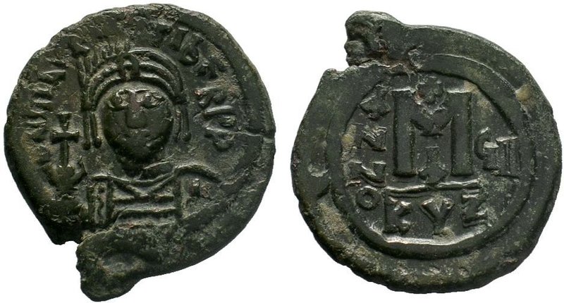 BYZANTINE.Maurice Tiberius, 582-602 AD, AE Follis, Cyzicus. DN TIBER MAVRIC PP A...