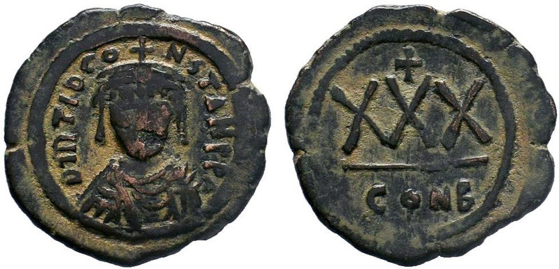 BYZANTINE.Tiberius II Constantine, AE Three-Quarter Follis (30 Nummi), 578-582 A...
