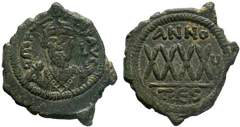 BYZANTINE.Phocas, AE follis. Thessalonica. AD 602-610. DM FOCA PERP AVG, crowned...