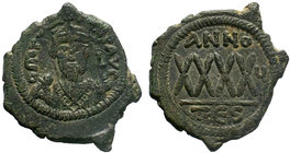 BYZANTINE.Phocas, AE follis. Thessalonica. AD 602-610. DM FOCA PERP AVG, crowned and mantled bust facing, holding mappa and cross. / Large XXXX, ANNO ...
