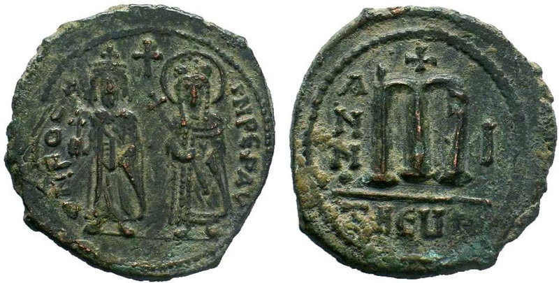 BYZANTINE.Phocas and Leontia. 602-610 AD. AE follis, Antioch as Theopolis. DN FO...