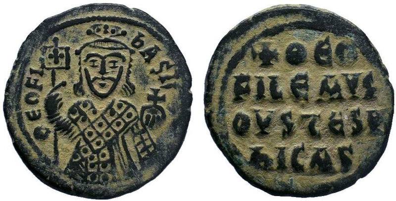 BYZANTINE.Theophilus AE Follis. 830-842 AD. Constantinople. ThEOFIL' bASIL' CL, ...