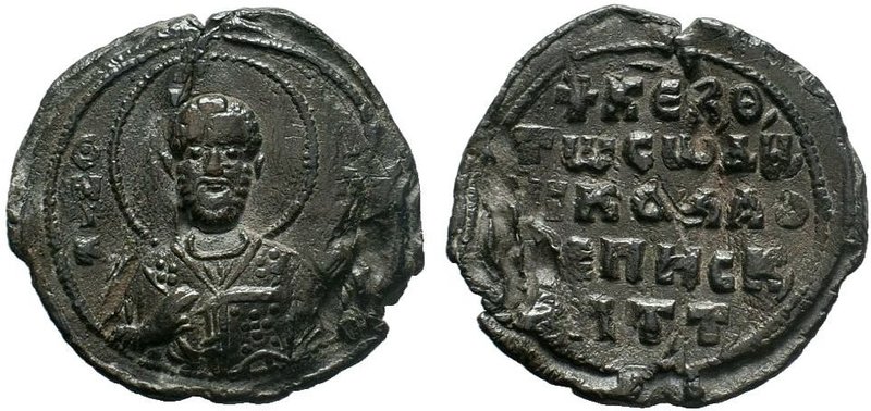 Byzantine lead seal of Nicholaos episkeptites (11th/12th cent.)

Obverse: The bu...