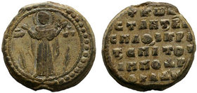Byzantine lead seal of Konstantinos imperial protospatharios and krites of the Hippodromos (11th cent.).
Somewhat trimmed on Obv., otherwise Very Fine...