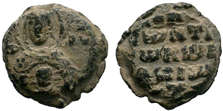 Lead seal of Leontios Kodrakiotes (?) (ca 12th cent.)
Condition: Obv. somewhat t...