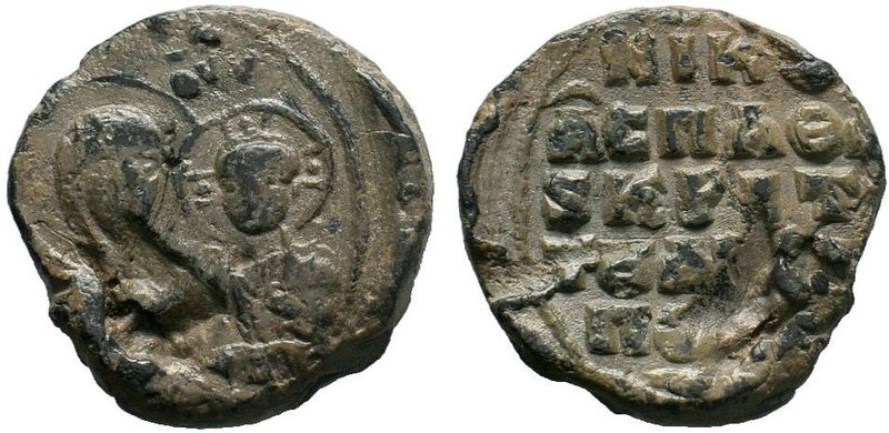 Byzantine lead seal of Nicholaos protospatharios and krites of N. (ca. 12th cent...