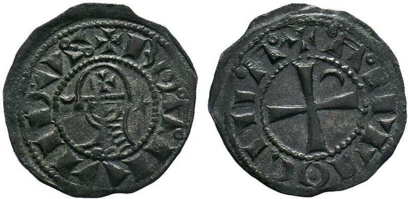CRUSADER.Princes of Antioch. Bohémond III. 1163-1201. AR Denier. Class E. Helmet...