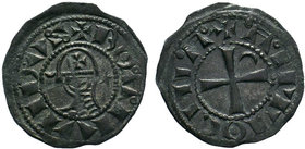 CRUSADER.Princes of Antioch. Bohémond III. 1163-1201. AR Denier. Class E. Helmeted and mailed bust left; crescent before, star behind / Cross pattée; ...