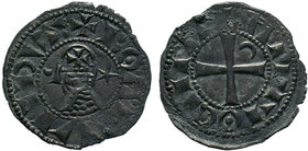 CRUSADER.Princes of Antioch. Bohémond III. 1163-1201. AR Denier. Class E. Helmeted and mailed bust left; crescent before, star behind / Cross pattée; ...