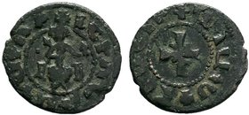 ARMENIA. Cilician Armenia. Levon IV, 1320-1342.AE Pogh . Levon seated facing on large throne, holding scepter in his right hand and cross in his left....