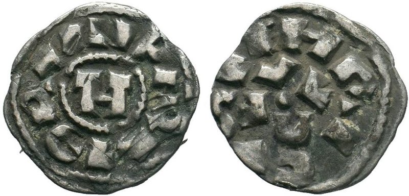 Italy, Lucca. Henry III-V. 1039-1125. AR denaro . + IMPERATOR, monogram of Otto ...