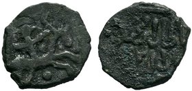 Islamic Unidentified AE Fals.Obv: horseman to right.Rev: Arabic legend.

Condition: Very Fine

Weight: 1.36 gr
Diameter: 15 mm