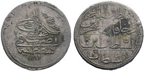 Ottoman Empire, Abdul Hamid I 1187-1203 H, AR Qurush, Constantinople mint 1187 AH regnal year 11, Tughra Rev: Arabic legend and date.KM.368;19

Condit...