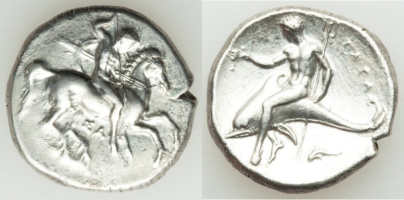 CALABRIA. Tarentum. Ca. 332-302 BC. AR stater or didrachm (22mm, 7.84 gm, 6h). A...