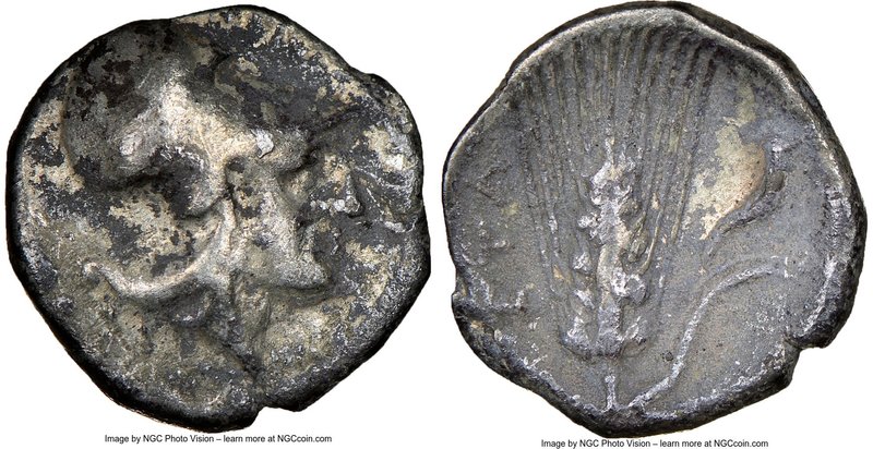 LUCANIA. Metapontum. Ca. 325-275 BC. AR diobol (11mm, 2h). NGC Fine. Head of Ath...