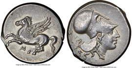 ACARNANIA. Anactorium. Ca. 4th century BC. AR stater (20mm, 8.58 gm, 2h). NGC Choice XF 4/5 - 4/5. Ca. 350-300 BC. Pegasus flying left; AN monogram be...