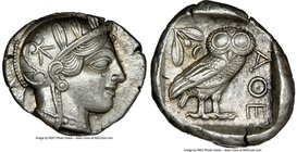 ATTICA. Athens. Ca. 440-404 BC. AR tetradrachm (26mm, 17.23 gm, 10h). NGC Choice AU 5/5 - 4/5. Mid-mass coinage issue. Head of Athena right, wearing c...