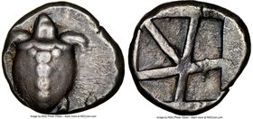 SARONIC ISLANDS. Aegina. Ca. 480-457 BC. AR stater (21mm, 12.29 gm). NGC Choice VF 4/5 - 4/5. Sea turtle, viewed from above, head turned sideways, wit...