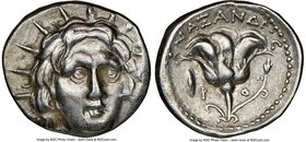 CARIAN ISLANDS. Rhodes. Ca. 250-200 BC. AR didrachm (21mm, 12h). NGC Choice XF. Anazandrus, magistrate, ca. 225-205 BC. Radiate head of Helios facing,...
