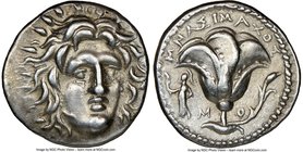 CARIAN ISLANDS. Rhodes. Ca. 250-205 BC. AR didrachm (20mm, 12h). NGC XF. Ca. 250-230 BC, Mnasimaxus, magistrate. Radiate facing head of Helios, turned...