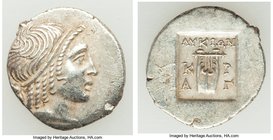 LYCIAN LEAGUE. Cragus. Ca. 32-30 BC. AR hemidrachm (16mm, 2.03 gm, 11h). AU. Series 4. Head of Apollo right, wearing taenia / ΛΥΚΙΩΝ, K-P/Α-Γ, cithara...