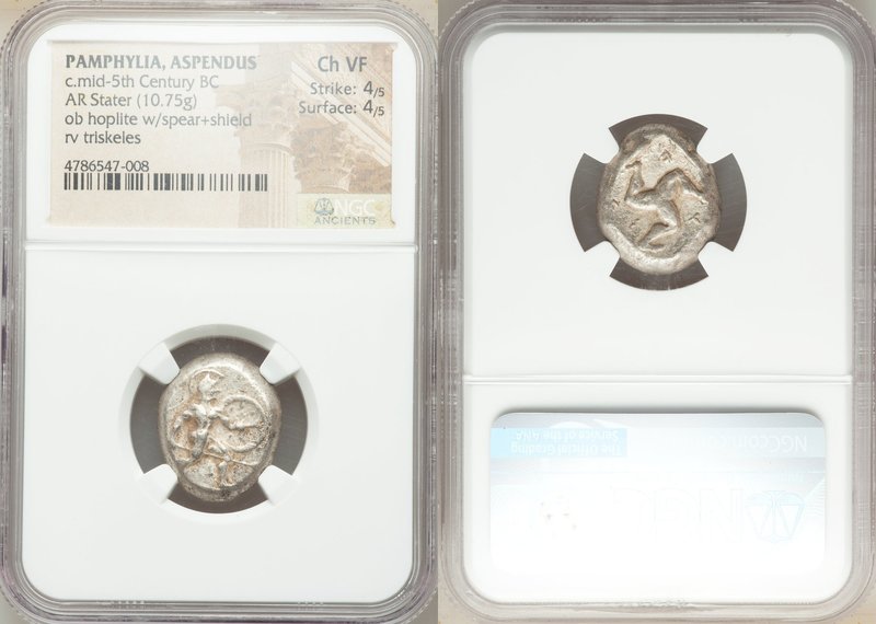 PAMPHYLIA. Aspendus. Ca. mid-5th century BC. AR stater (20mm, 10.75 gm, 7h). NGC...
