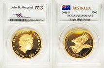 Elizabeth II gold Proof "Wedge-Tailed Eagle" 200 Dollars (2 oz) 2015-P PR69 Deep Cameo PCGS, Perth mint, KM-Unl. With John M. Mercanti signature on in...