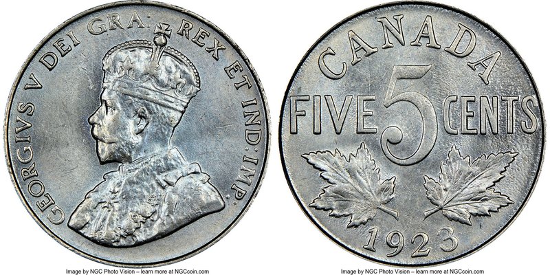 George V 5 Cents 1923 MS64 NGC, Ottawa mint, KM29. Flashy near-gem coin with pri...