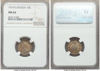 George V 10 Cents 1919 MS64 NGC, Ottawa mint, KM23.

HID09801242017