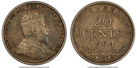 Pair of Certified Assorted Issues PCGS, 1) Newfoundland. Edward VII 20 Cents 1904-H VF35, KM10. 2) George V 25 Cents 1913 AU55, KM24. Sold as is, no r...