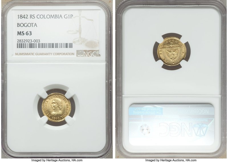 Nueva Granada gold Peso 1842 BOGOTA-RS MS63 NGC, Bogota mint, KM93.

HID09801242...