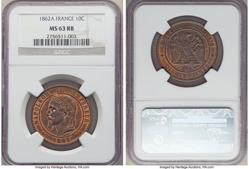 Napoleon III 10 Centimes 1862-A MS63 Red and Brown NGC, Paris mint, KM798.1.

HI...