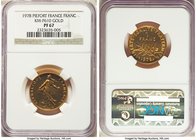 Republic gold Proof Piefort Franc 1978 PR67 NGC, KM-P610. Mintage: 142. A low mintage issue preserved in praiseworthy condition. 

HID09801242017