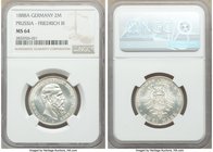 Prussia. Friedrich III 2 Mark 1888-A MS64 NGC, Berlin mint, KM510. Reflective fields give this coin a prooflike appearance.

HID09801242017