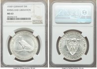 Weimar Republic "Rhineland" 5 Mark 1930-F MS63 NGC, Stuttgart mint, KM71. Struck to commemorate the liberation of the Rhineland.

HID09801242017