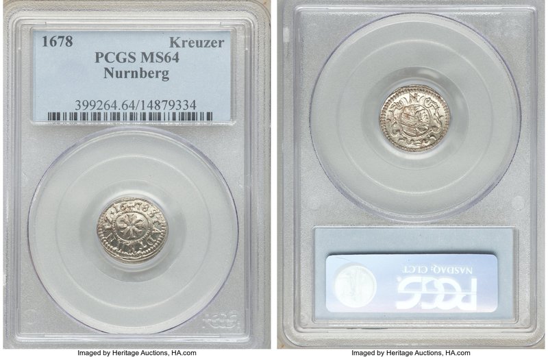 3-Piece Lot of Certified Assorted Issues, 1) Nurnberg. Free City Kreuzer 1678-N ...