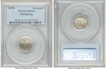3-Piece Lot of Certified Assorted Issues, 1) Nurnberg. Free City Kreuzer 1678-N MS64 PCGS, KM194. 2) Wilhelm II Mark 1902-A MS62 PCGS, Berlin mint, KM...