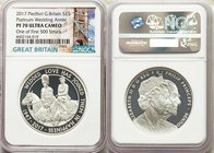 Elizabeth II silver Proof Piefort "Royal Wedding Anniversary" 5 Pounds 2017 PR70 Ultra Cameo NGC, KM-Unl, S-1.57. Mintage: 4,500. One of first 500 str...