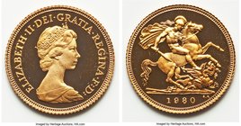 Elizabeth II 4-Piece Uncertified gold Proof Sovereign Set 1980, 1) 1/2 Sovereign 2) Sovereign 3) 2 Pounds 4) 5 Pounds Sold with original display/prese...